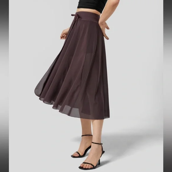 Halara High Waisted Drawstring Contrast Mesh 2in1 Side Pocket Flare Casual Skirt